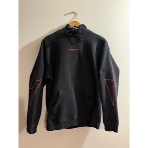 Y2K Shadow Hill USA Black Lightning Bolt Sleeve Hoodie Mens Medium Red